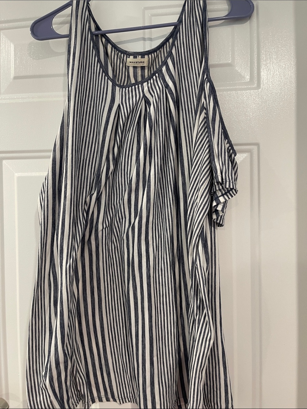 Max Studio Navy and White Vertical Stripe Tank